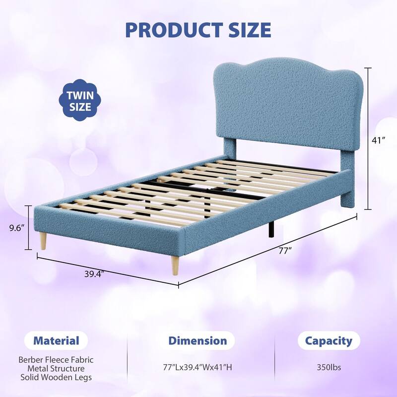 Upholstered Bed Frame, with Scallop Headboard