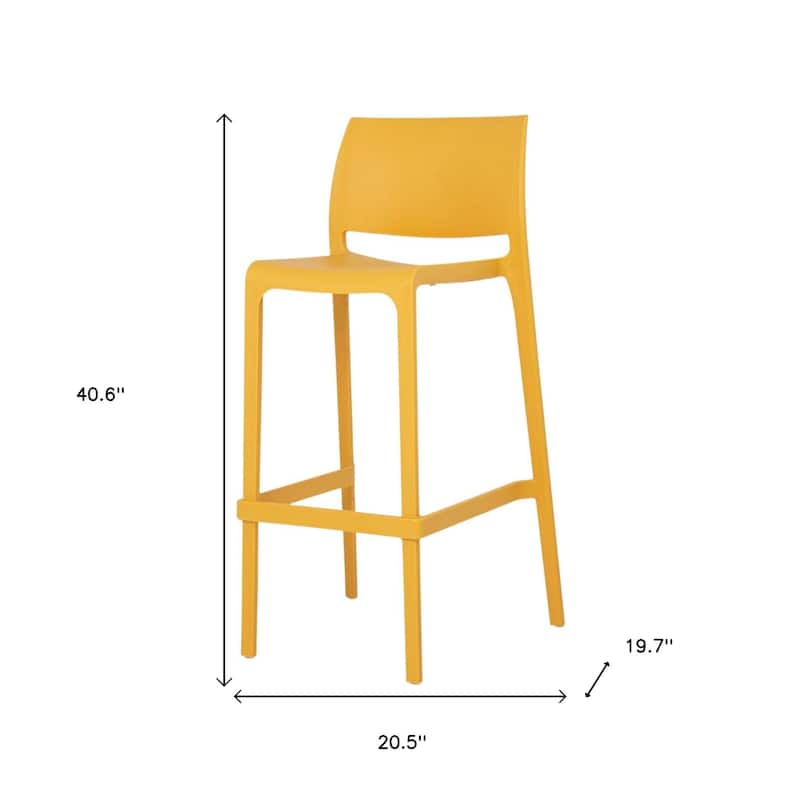 HomeRoots Set of Two 30" Yellow Heavy Duty Plastic Low Back Outdoor Bar Height Chairs