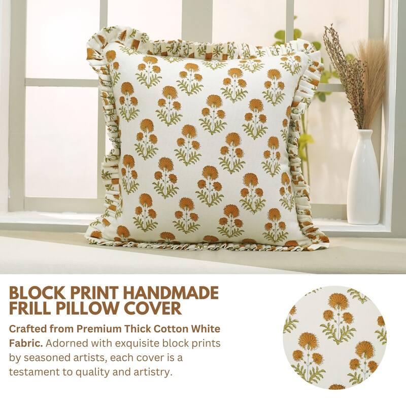 Block Print Boho Pure Cotton Musturd Pillow Cover- Rishi