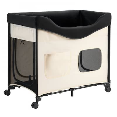 Beige Carbon Steel Dual-Level Pet Bed with Wheels and Foldable Design