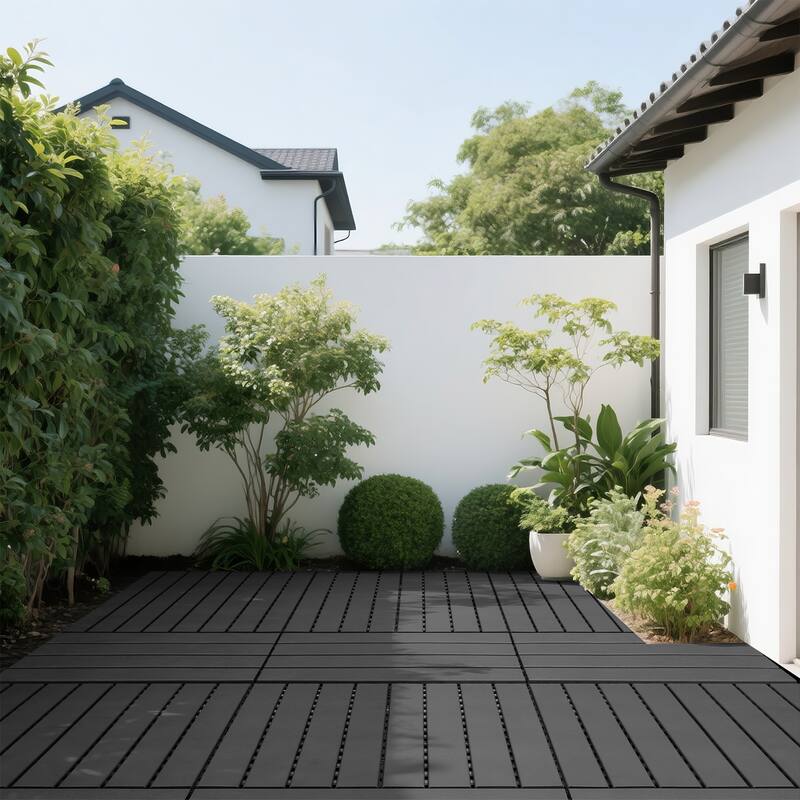 24 pieces of dark gray outdoor terrace deck tiles, DIY interlocking decking floor tiles, easy to install patio tiles