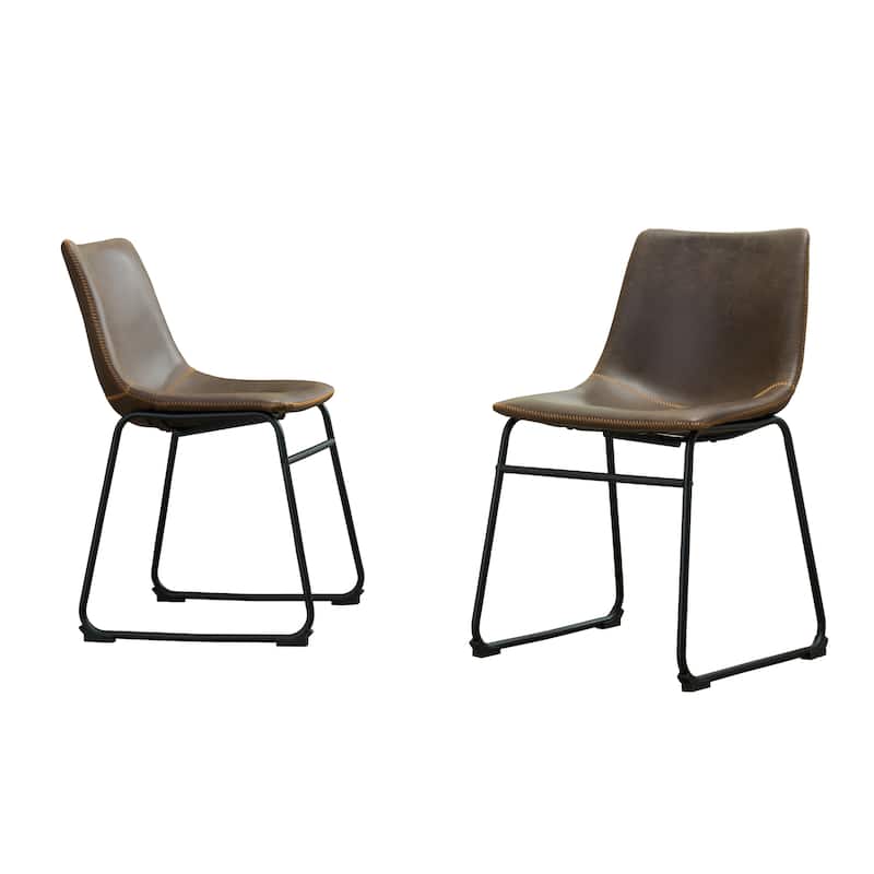 Vintage PU Leather Dining Chairs with Sleigh-Style Legs and Integrated Footstool, for Dining Rooms, Set of 2, White