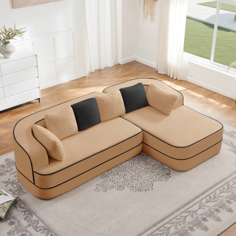 106" Teddy Fabric 32D Boneless Fluffy Comfy Sofa Couch with Chaise