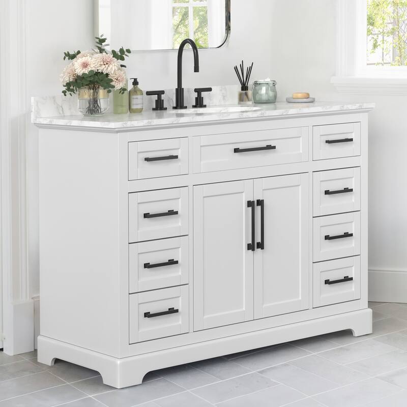 36/48/60 in. Bathroom Vanity in Wood with Ceramic Undermount Sink, Vanity with soft close Drawers - 21.5"D x 48"W x 34.8"H - White