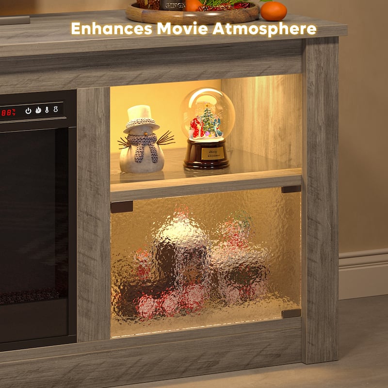 Bestier 63 in. Freestanding Media Console Electric Fireplace TV Stand Fits TV's Up to 70 in. with Cabinet - 62 inches