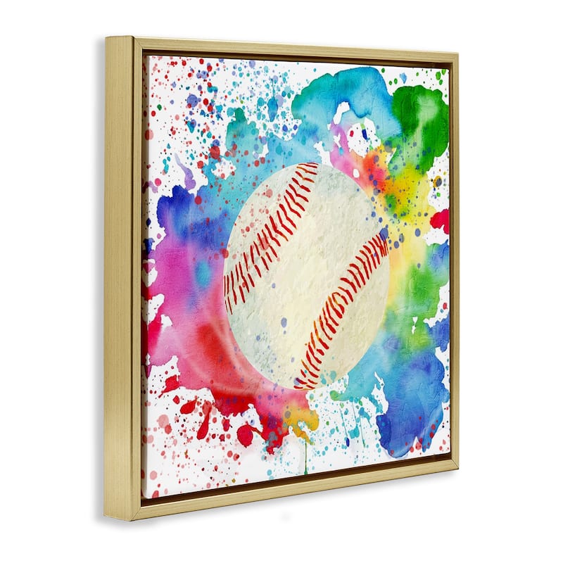 Stupell Colorful Splash Baseball Framed Floater Canvas Wall Art Design By Kim Allen