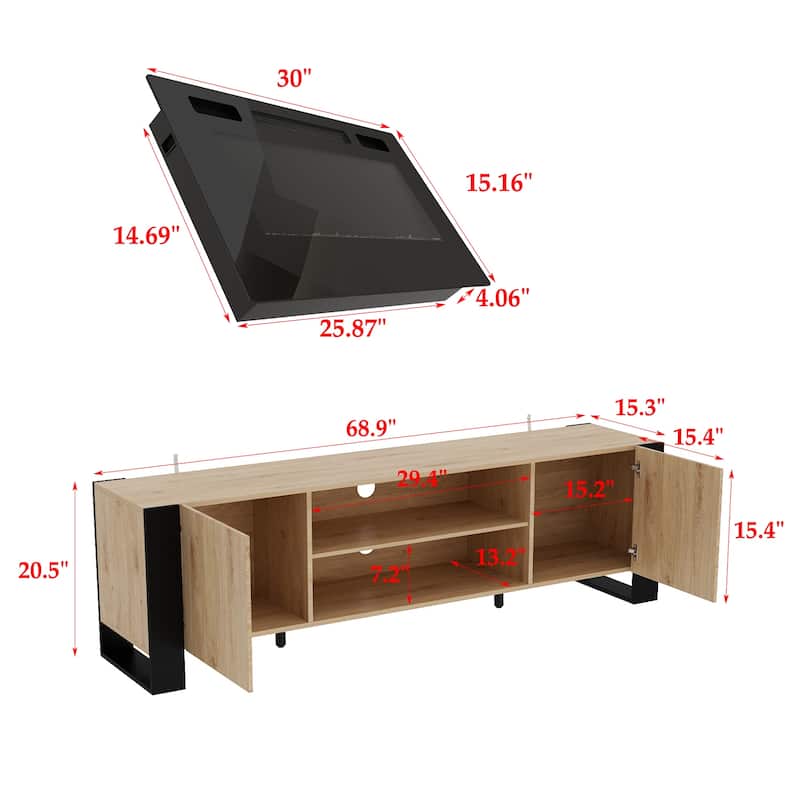 Entertainment Center with Fireplace Option:2 Flame Modes1500W 68.9"W