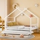 preview thumbnail 13 of 28, Full Size Metal House Bed with Twin Size Trundle White
