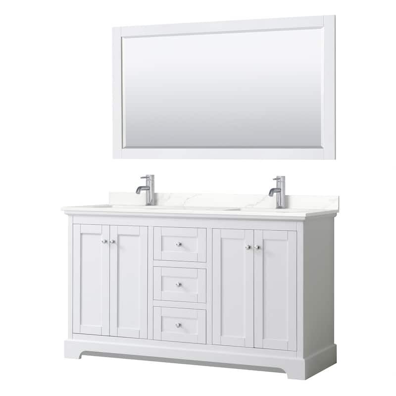 Wyndham Collection WCV232360D-QTZ-UNSM58 Avery 60" Free Standing - White / Giotto Quartz Top / Polished Chrome