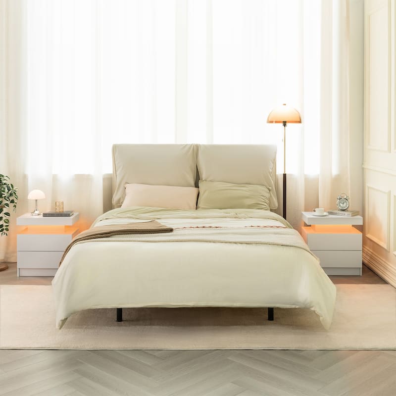 GDF Studio - Avalon Modern LED Nightstand with Dual Drawers and Open Storage Shelf