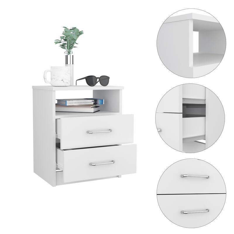 FM Furniture Oklahoma Nightstand with Two Drawers, and One Shelf