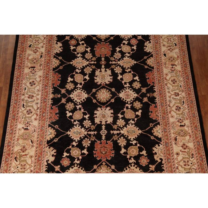 Hand Knotted Oriental 100% Wool Carpet Traditional All-Over Black Peshawar Area Rug - 10' 0'' X 7' 10''