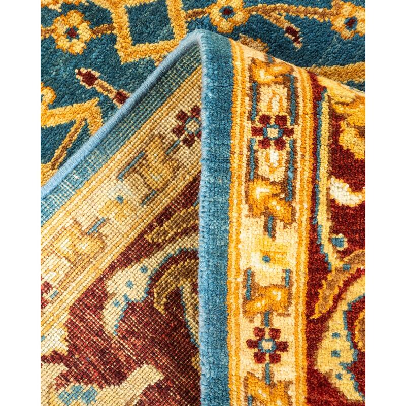 Overton One-of-a-Kind Hand-Knotted Contemporary Oriental Eclectic Blue Area Rug - 5' 1" x 7' 7"