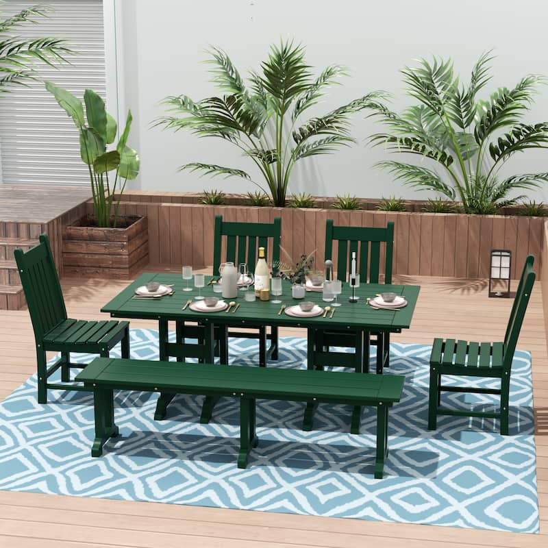 Laguna Hdpe All Weather Outdoor Patio Dining Set with Rectangle Table, Side Chairs, and Bench (6-Piece Set)