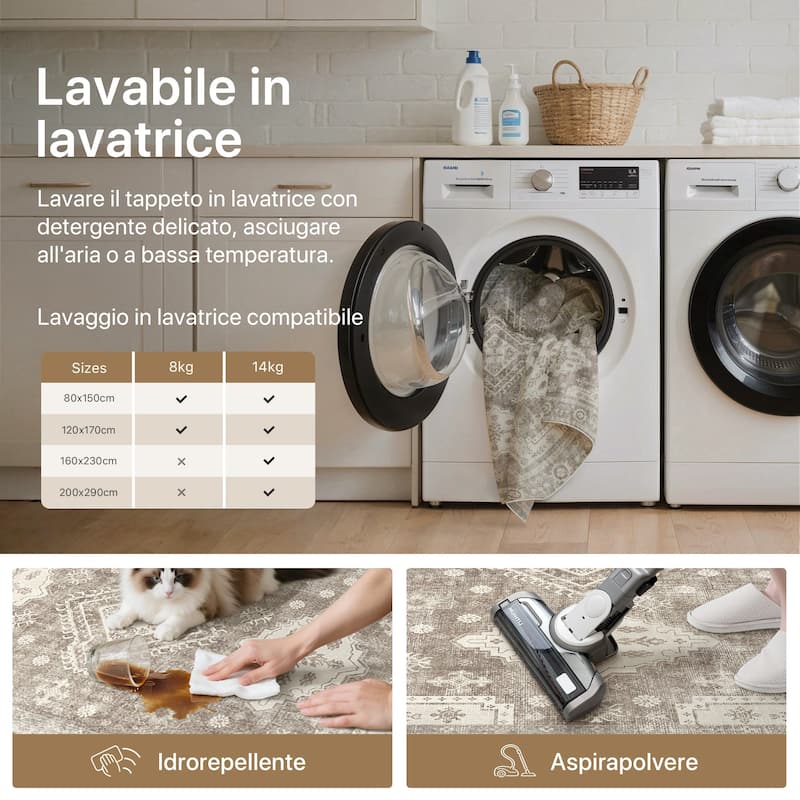 Mcow Sage Green Boho Pattern Ultra-Thin Low-Pile Washable Non-Slip Area Rug