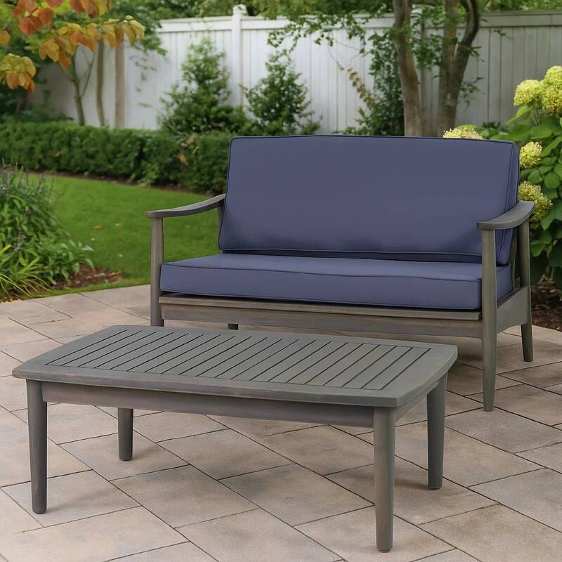 Roxy 2pc Outdoor Loveseat and Coffee Table Set, Acacia Wood, Dark Gray
