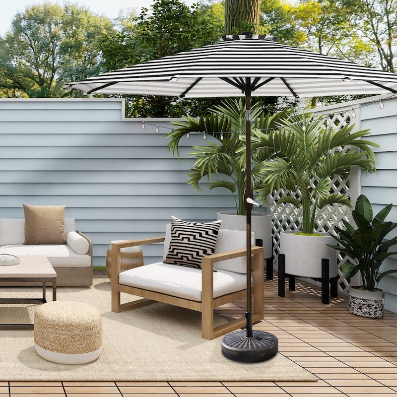 Lopes 9-foot Patio Umbrella with Bronze Finish Base Weight Stand Included - Black Stripe