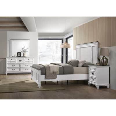 Clelane Wood Bedroom Set with Shiplap Panel Queen Bed, Dresser, Mirror, and Nightstand