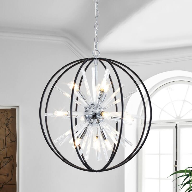 Modern Chandelier 22" 10-light Black and Silver Orb