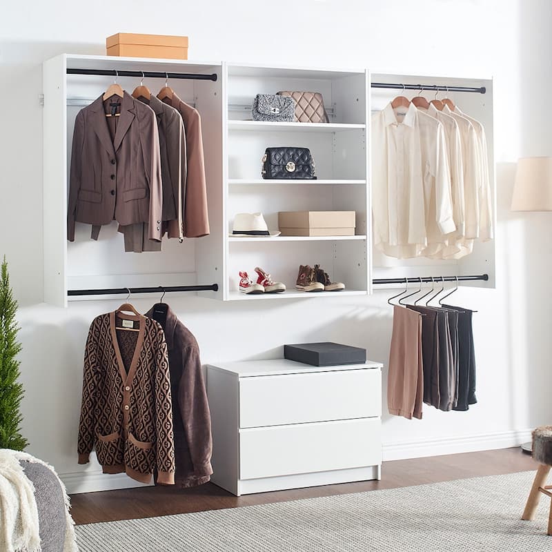 Devi Wall Mounted Wood Closet System - 13.78"D x 94.49"W x 45.28"H - White