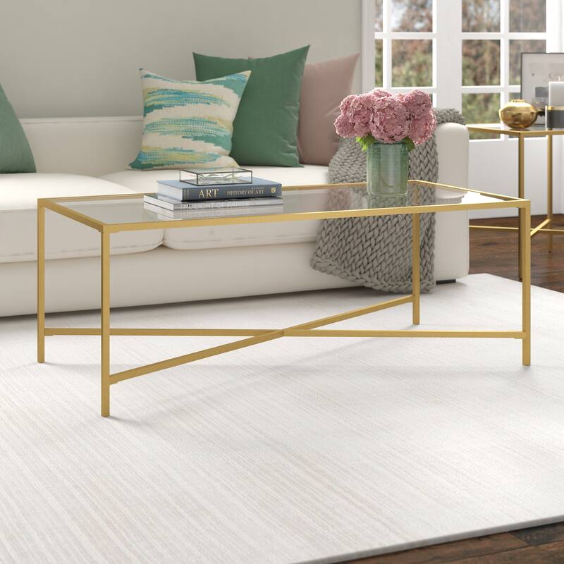 Henley 48'' Wide Rectangular Coffee Table with Glass Top - Brass with Glass Top - Glass