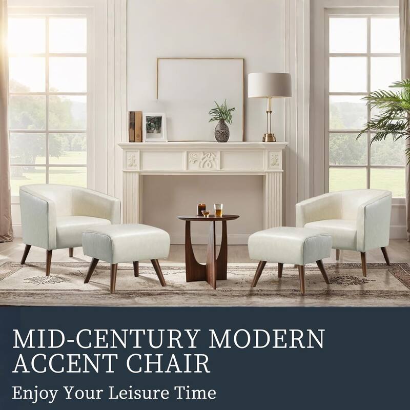 Accent Chair with Ottoman,Modern Barrel Chair and Footrest,Mid Century Living Room Chairs,Upholstered Armchair