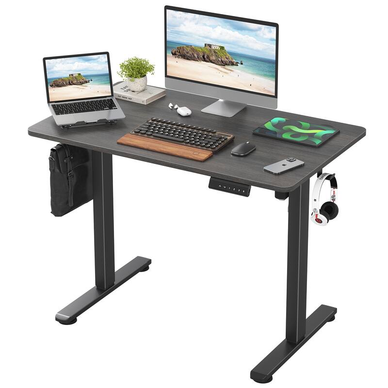 Electric Standing Desk Adjustable Height Sit Stand Home Office Desk with Splice Board - Walnut