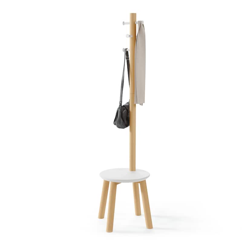 Umbra 1014257 Pillar 20 x 65" MDF and Steel Coat Rack with Storage - White / Natural