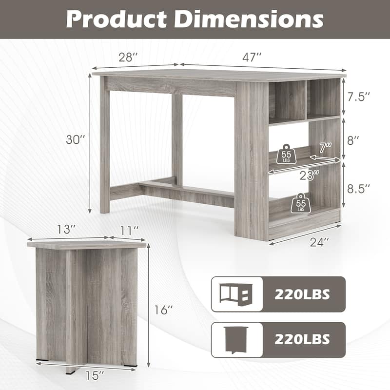 5-Piece Space-Saving Dining Set with 4 Stools and Storage Shelves Ideal for Apartments or Breakfast Nooks