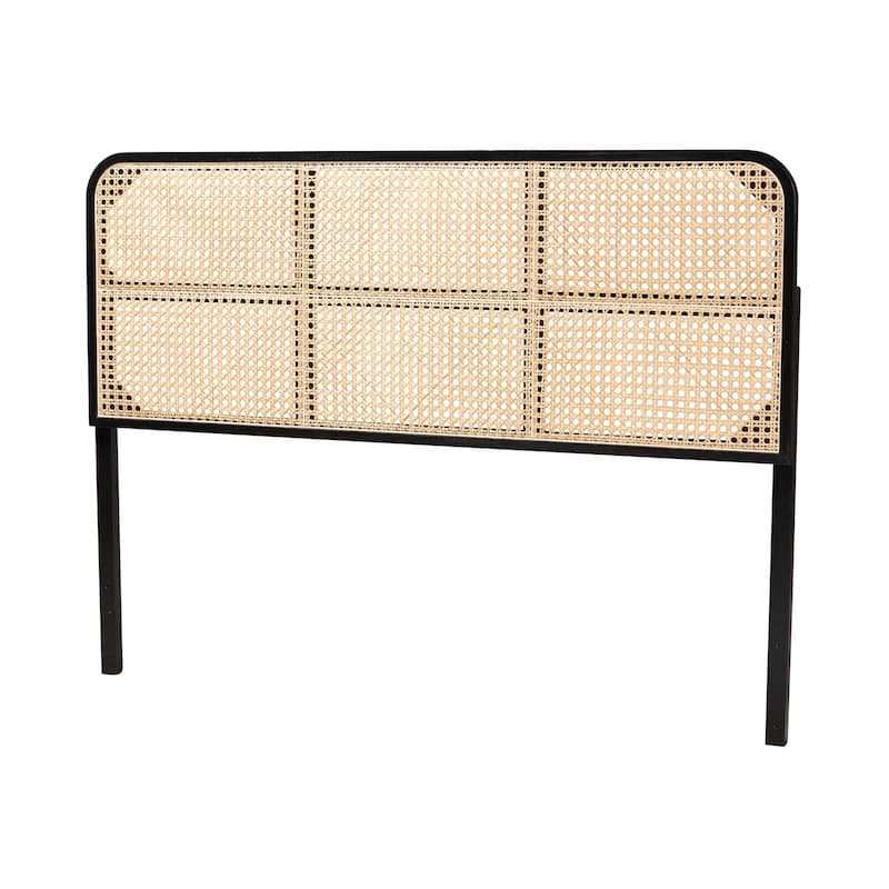bali & pari Lainer Modern Bohemian Bayur Wood and Natural Bamboo Headboard - Black, Natural Brown