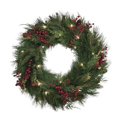 Plymouth Wreath with Dual Color Lights - Battery Operated