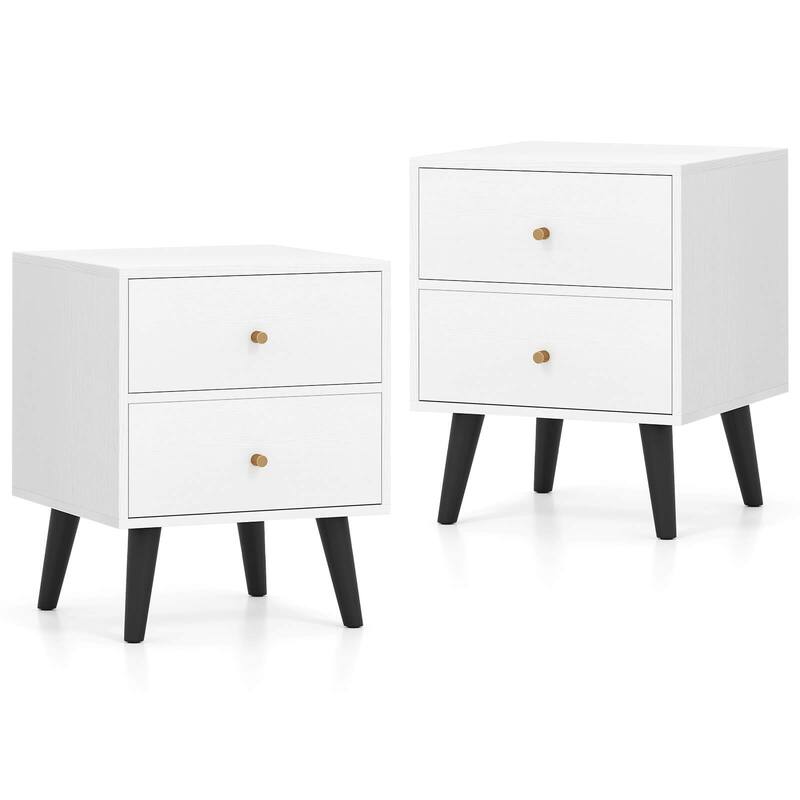 Costway 1/2 PCS Nightstand with 2 Drawer with Storage, Small Accent