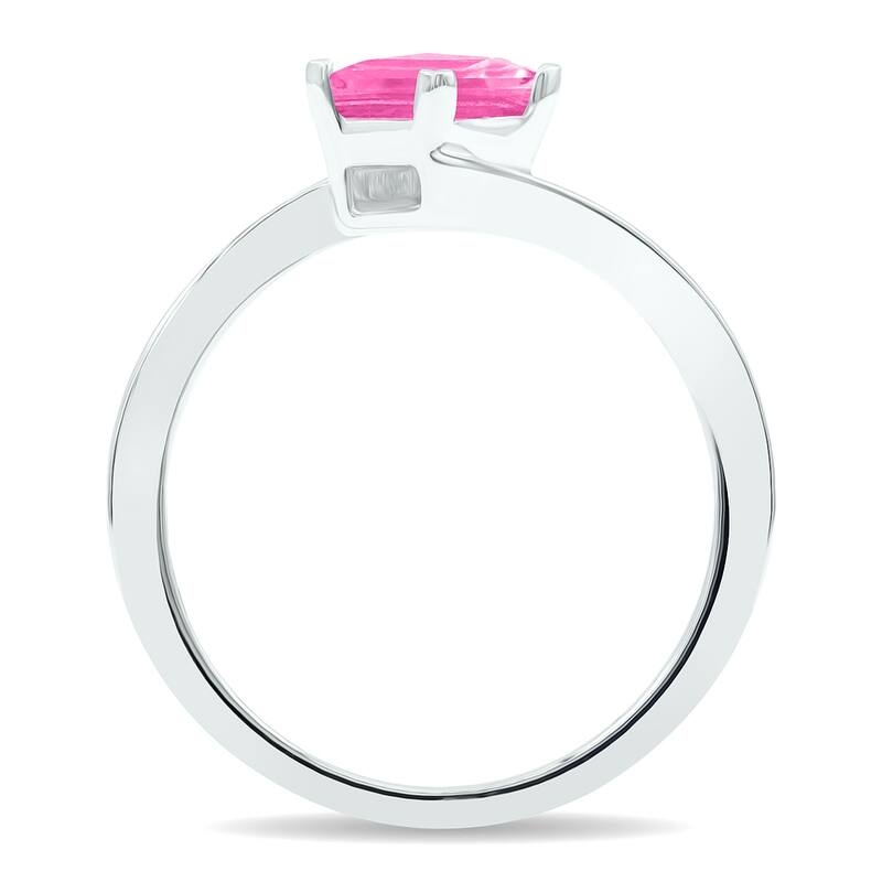 Women's Solitaire Pink Topaz Wave Ring in 10K White Gold