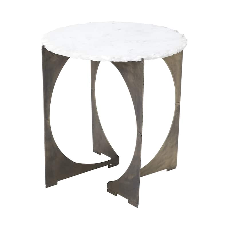 21-Inch Round Marble Top End Table with Gold Metal Base for Living Room - 20" x 20" x 21" - Brown-White
