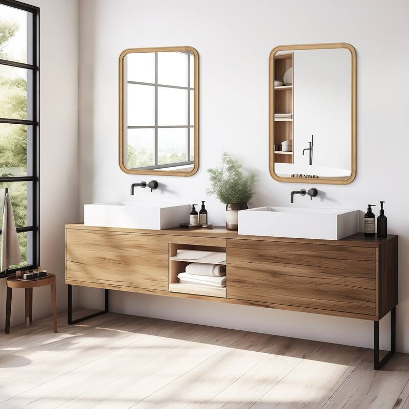 Pine Wooden Framed Standard Farmhouse Style Rectangle Wall Mirror