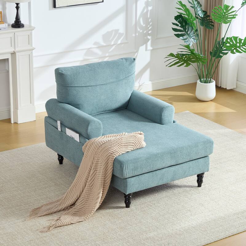 HOMEFUN Chenille Upholstered Wood Frame Recliner Single Sofa with Comfortable Armrests - Mint Green