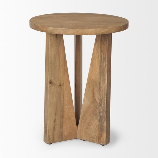 Mattius Light Brown Solid Wood Round Accent Table - Bed Bath & Beyond ...