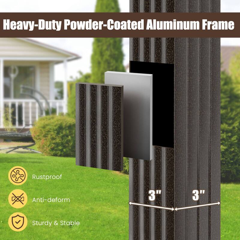 Costway 16 x 12 FT Hardtop Gazebo with Netting Heavy-Duty Double-Roof - Coffee - See Details