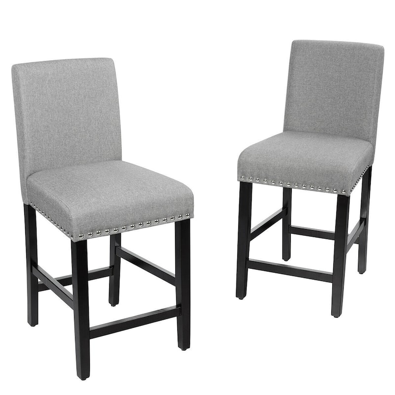25-Inch Set of 2 Kitchen Curved Backrest Dining Chairs with Rubber Wood Legs and Adjustable Foot Pads