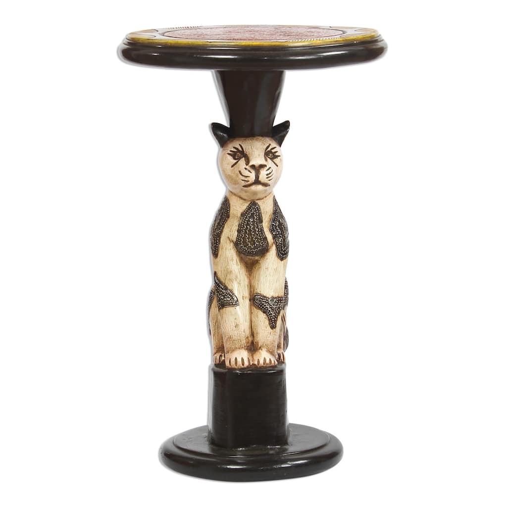 Novica Handmade Bush Cat Wood Accent Table