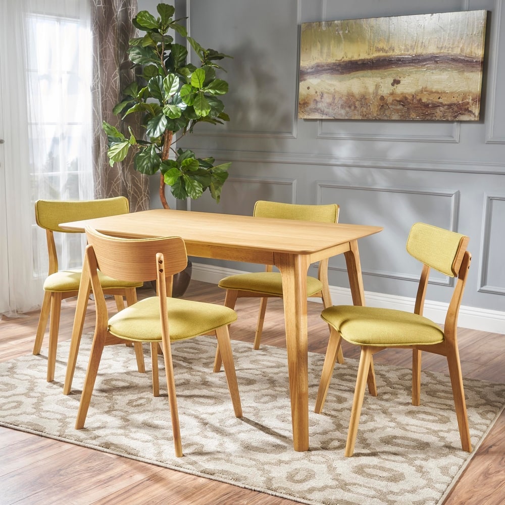 Christopher Knight Home - Megann Mid-Century Modern 5-Piece Rectangular Wood Dining Set with Upholstered Chairs