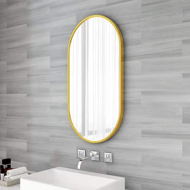 36 in. W x 18 in. H Oval Stainless Steel Framed Wall Bathroom Vanity Mirror - 36" x 18" - Gold