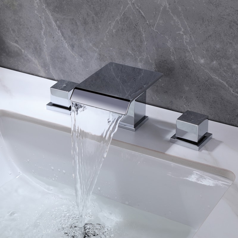 Widespread Waterfall Bathroom Sink Faucet, 2-Handle Bathroom Vanity Sink Faucets with Drain Assembly - 8" W×3.64" H