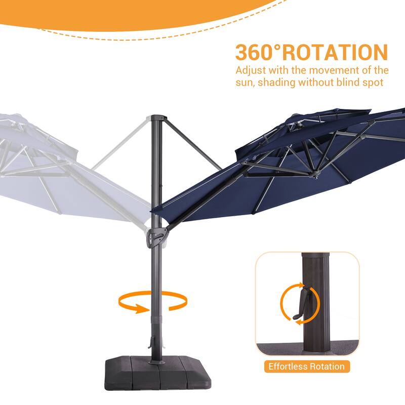LIVOOSUN 11Ft Double Top Patio Hanging Octagon Cantilever Umbrella with 360-degree Rotating Canopy, Red