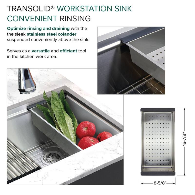 Transolid KWSSU271910 27-in X 19-in X 10-in 18-Gauge Undermount Stainless Steel Kitchen Workstation Sink