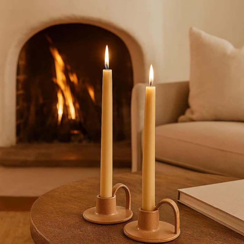 Tan Set of Two Elise Short Ceramic Candlesticks Rustic Home Decor