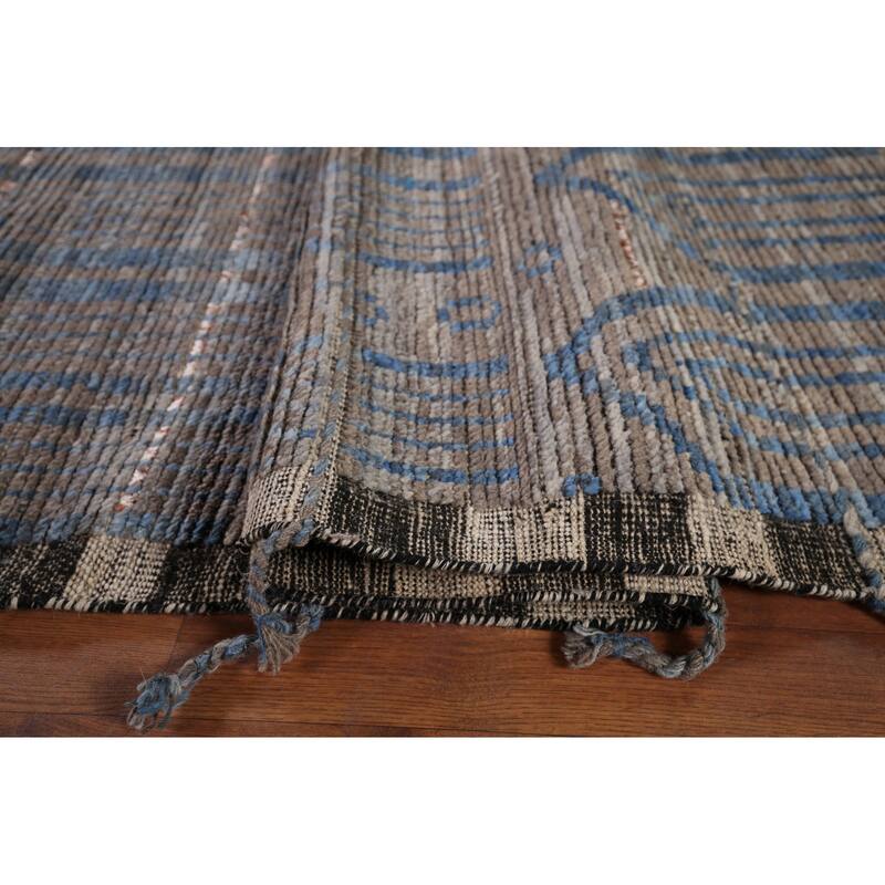 All-Over Striped Moroccan Oriental Area Rug Hand-Knotted Wool Carpet - 9'0"x 12'9"