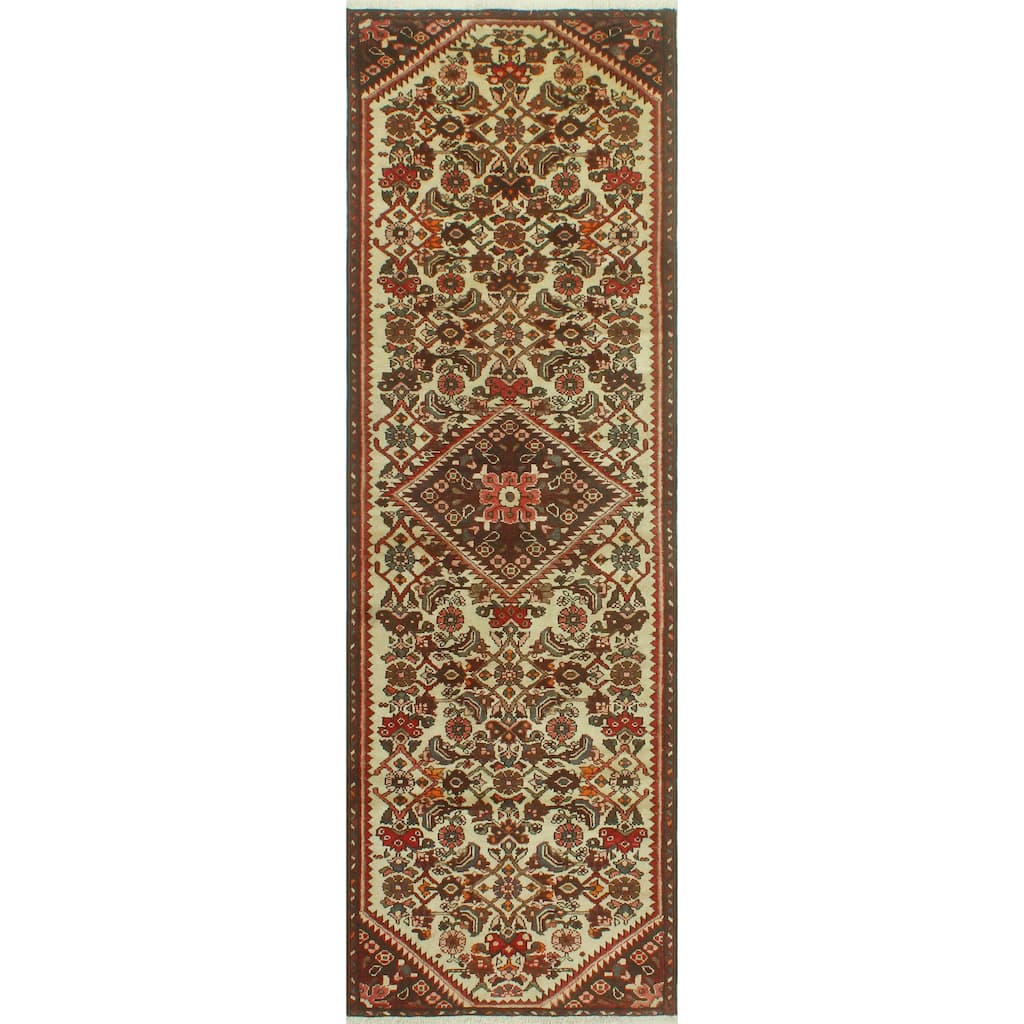 Fine Vintage Distressed Galena Ivory/Eggplant Runner - 2'11" x 9'7"