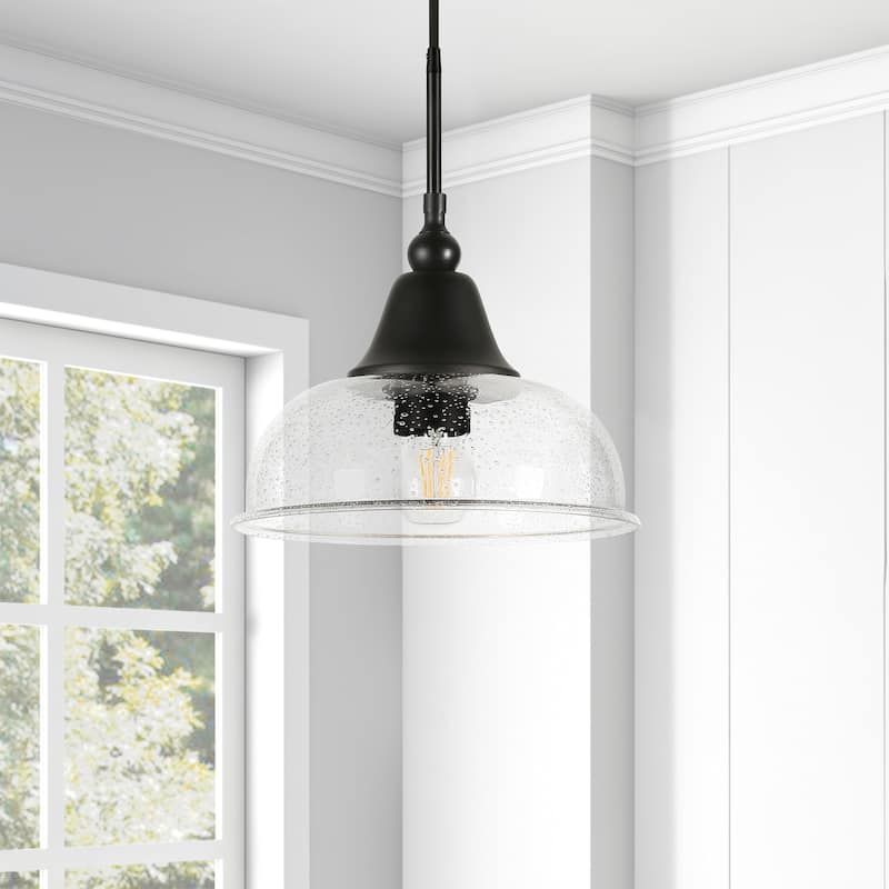 Blackened Bronze Finish and Seeded Glass Pendant - Black