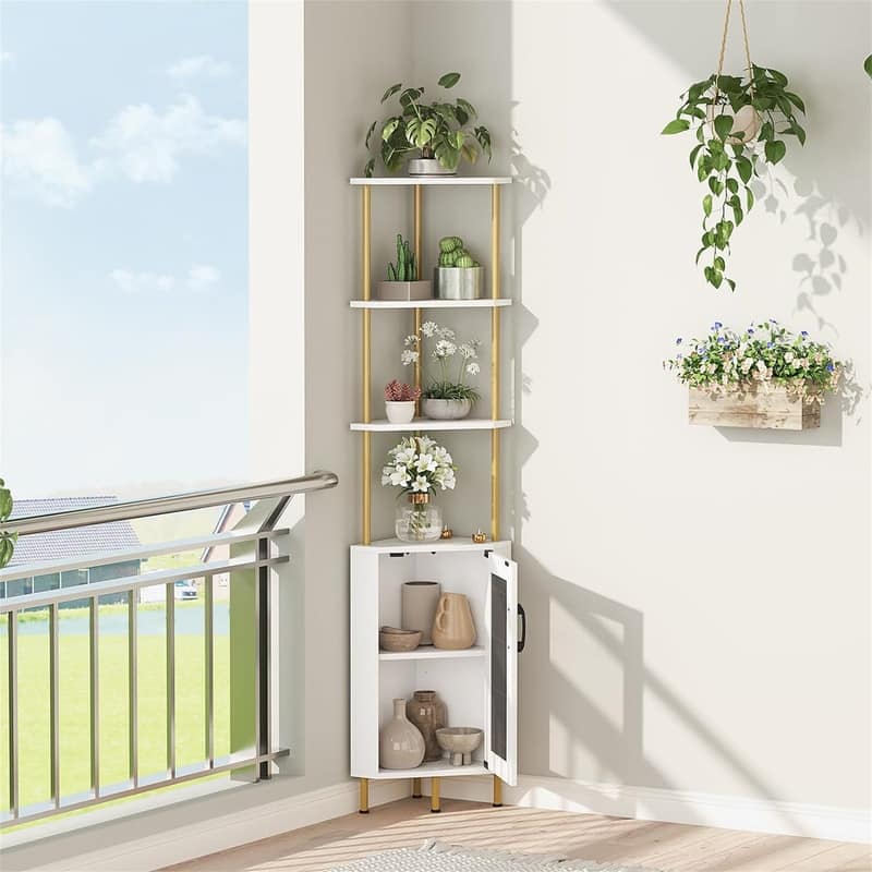 Corner Shelf with Storage - 11.8"D x 11.8"W x 64.8"H